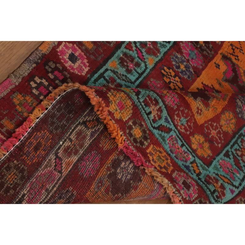 Hand Knotted Oriental 100% Wool Carpet Traditional Geometric Oranges & Rust Shiraz Runner Rug - 11' 0'' X 3' 3''
