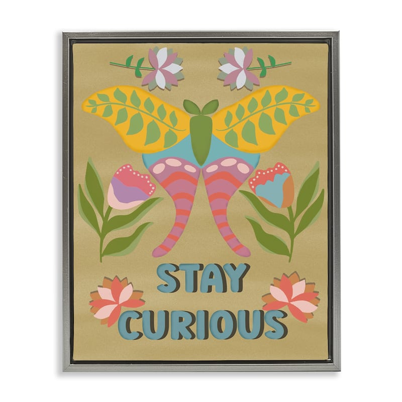 Stupell Stay Curious Butterfly Framed Floater Canvas Wall Art Design By Julia Fox - 25 x 31 - Grey