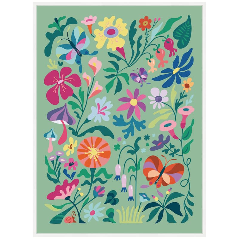 Kate and Laurel Sylvie Wild flowers and Butterflies Framed Canvas by Rachel Lee