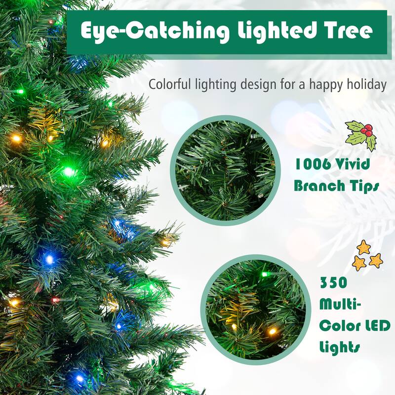 Gymax 7FT Pre-Lit Hinged Artificial Christmas Tree Decor Tree 3-Minute