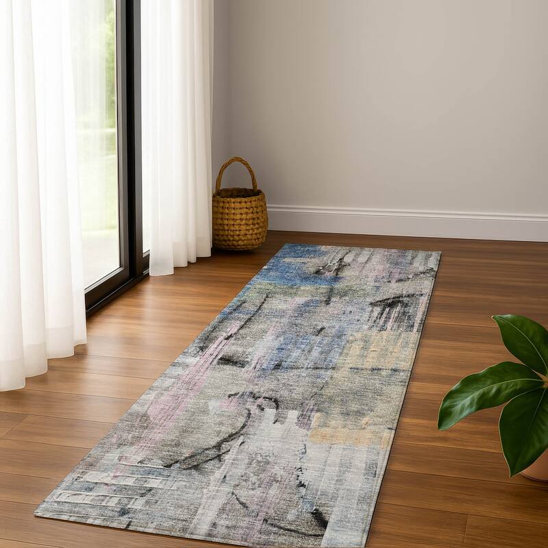 Premium Washable Super Soft Abstract Kola Mayfield Rug - Blue - 2'3" x 7'6"