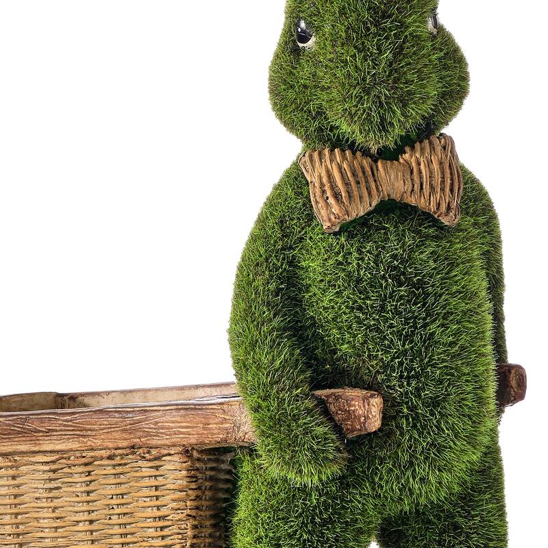 10.75" Resin Mossed Bunny With Cart