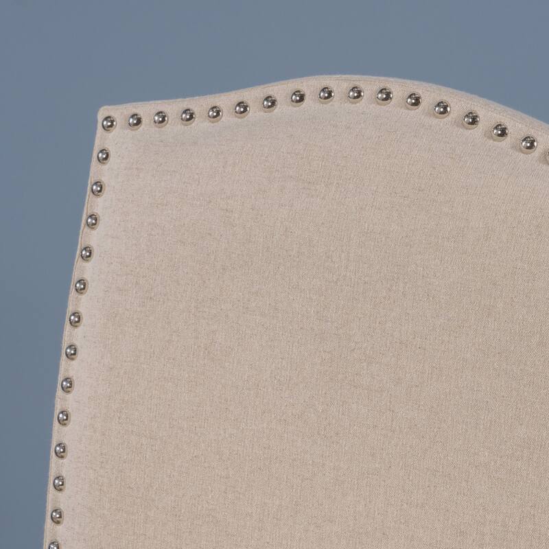 Roomfitters Modern Upholstered Counter Height Bar Stools Set of 2, Nailhead Trim Accent Seating with Footrest, Beige