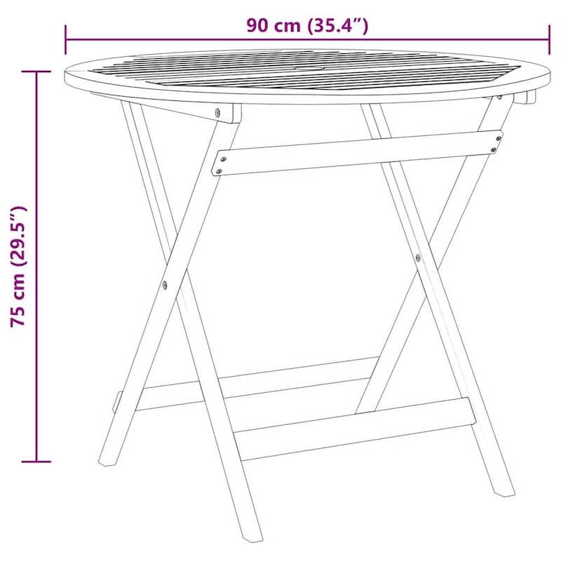 vidaXL Folding Patio Table Ø35.4"x29.5" Solid Eucalyptus Wood