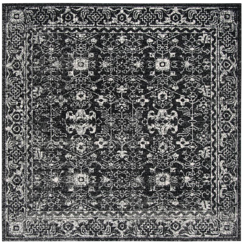 SAFAVIEH, Evoke Karola Vintage Boho Rug - 6'7" Square - Charcoal/Ivory