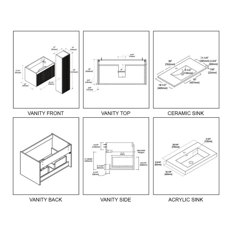 Floating Bathroom Vanity with Sink, Wall Mounted Vanity