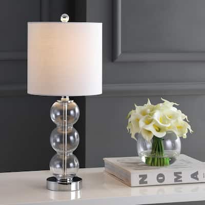 Wilson 21" Glass/Metal LED Table Lamp, White/Brass Gold by JONATHAN Y