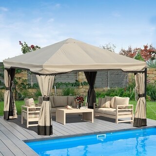 Aoodor Patio Gazebo Aluminum Outdoor Tent Shelter Canopy with Privacy Curtain and Netting