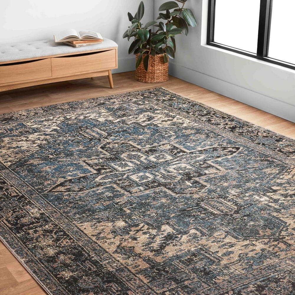 Alexander Home Luciano Ocean Distressed Oriental Indoor/ Outdoor Rug