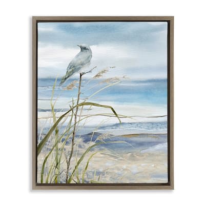 Stupell Bird on Beach Shore Framed Floater Canvas Wall Art Design by Carol Robinson