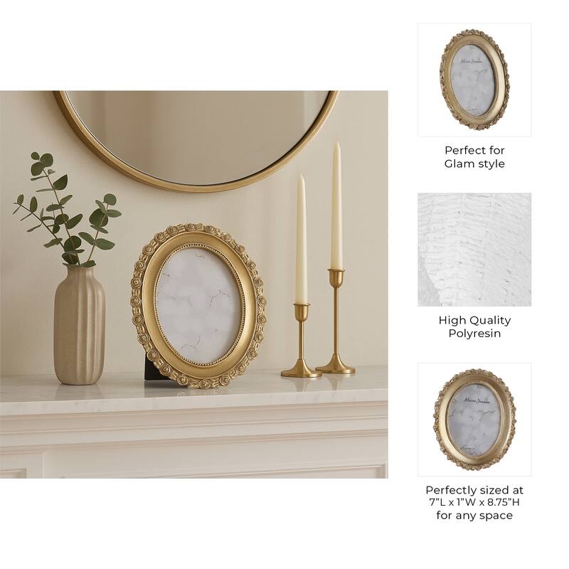 Polyresin Oval Photo Frame with Rosette Border - Gold