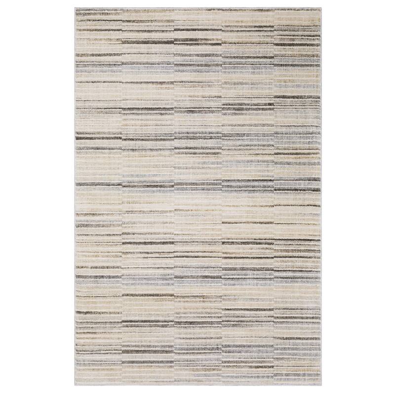Style Haven Owen Contemporary Layered Stripes Area Rug - Grey/Beige - 2'3" x 7'6"