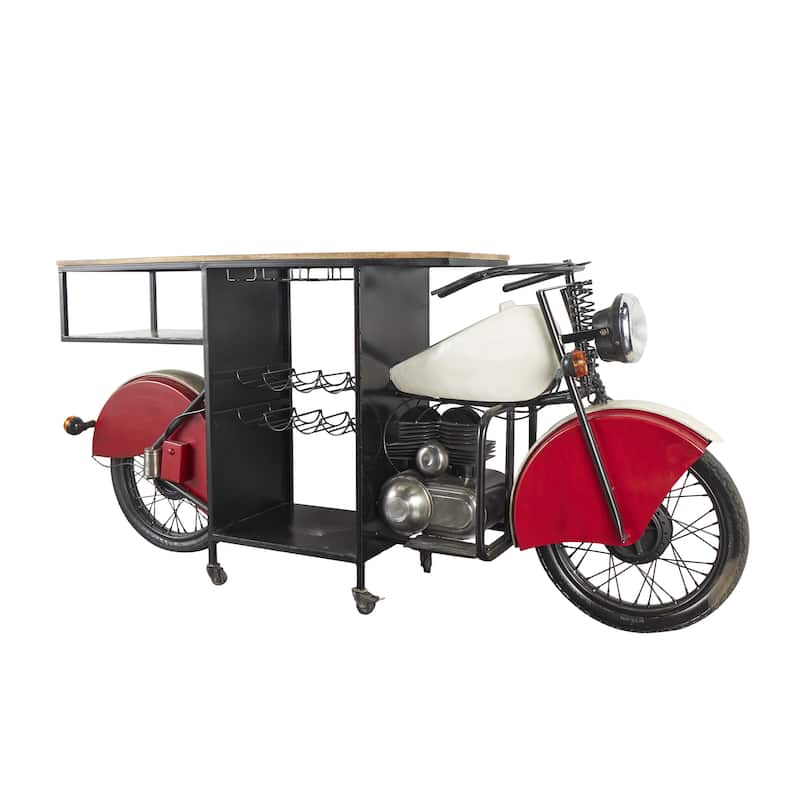 Metal Handmade One-of-a-Kind Reclaimed Motorcycle Bar with Light Up Headlights and Taillights - Black - Roche River Decor