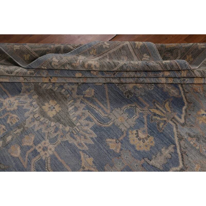 Transitional Blue Oushak Turkish Area Rug Handmade Wool Carpet - 9'2"x 11'10"