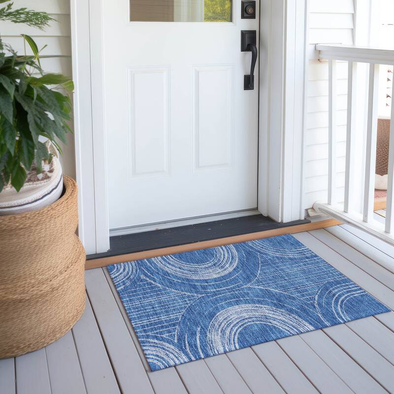 Machine Washable Indoor/ Outdoor Modern Trax Chantille Rug - Navy - 1'8" x 2'6"
