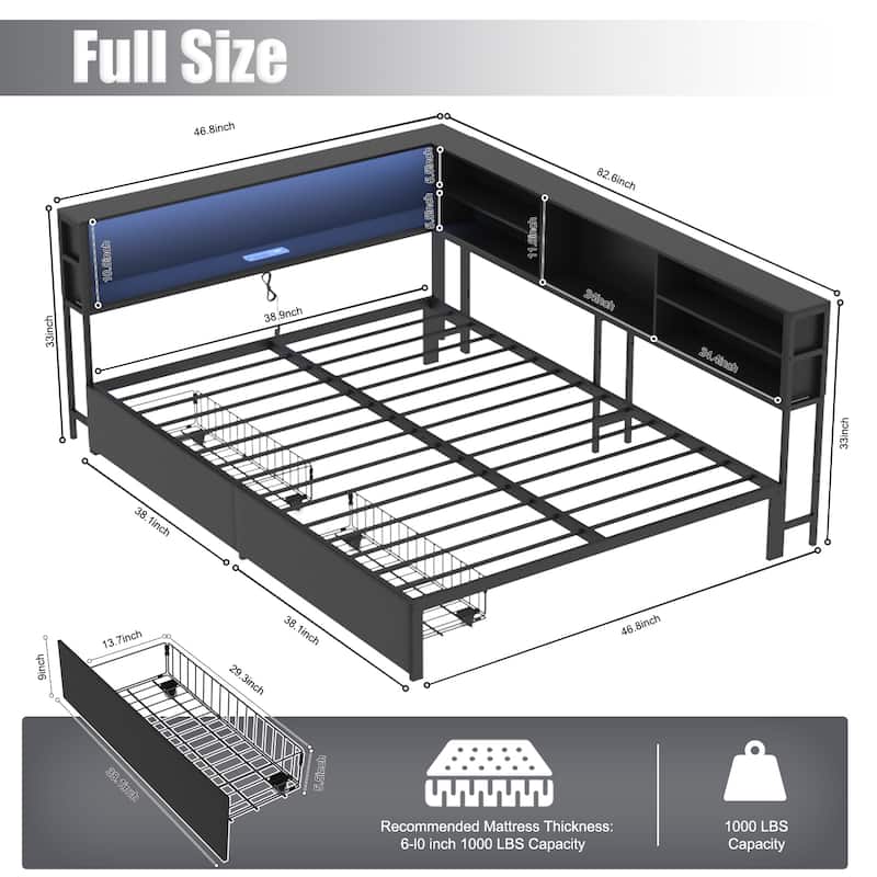 Corner Bed Unit with Storage, USB & LED Lighting