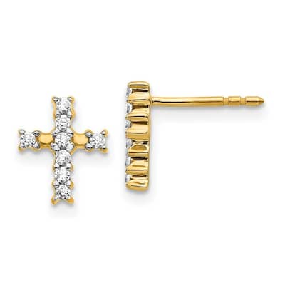Curata 14k Gold Polished Diamond Religious Faith Cross Post Earrings - 10x8mm Wide