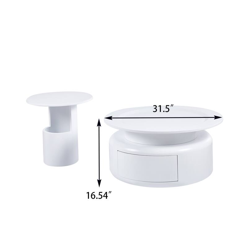2 Pieces White MDF Round Coffee Table Set for Living Room, Bedroom