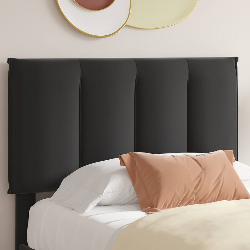 Black Bed Frame with 4 Storage Drawers, Upholstered Platform Bed Frame with Adjustable Headboard