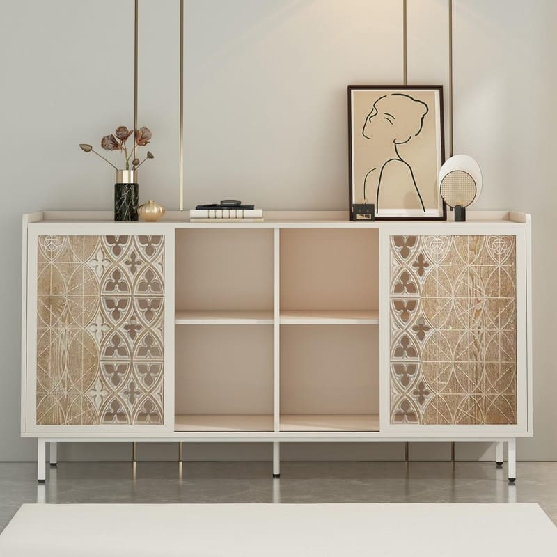 Vintage 58.6" Buffet Storage Cabinet with Two Siliding Doors Perfect for TV Stand or Accent Cabinet Use