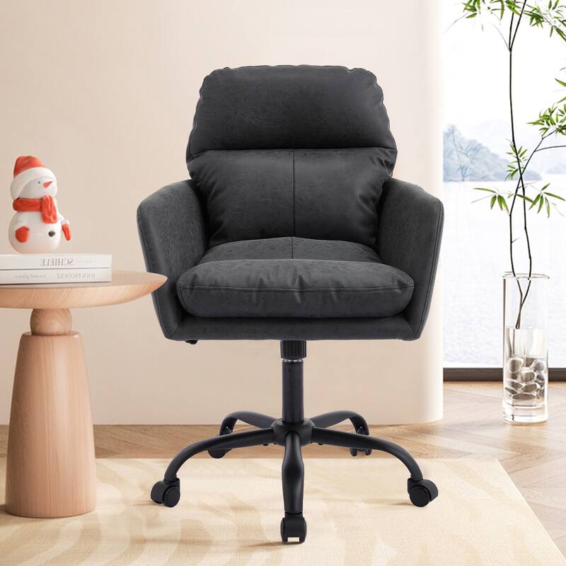 PU Artificial Leather Swivel Office Chair, Ergonomic Upholstered Home Office Chair, Adjustable Height Computer Rolling Chair