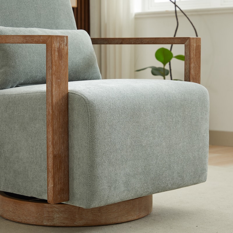 30.3"W Swivel Modern Upholstered Accent Chair with Solid Wood Armrests