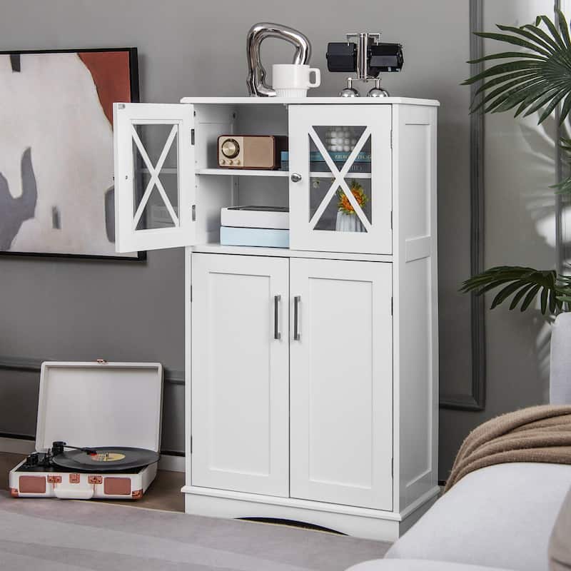 Costway Bathroom Storage Cabinet Linen Storage Cabinet with Doors and