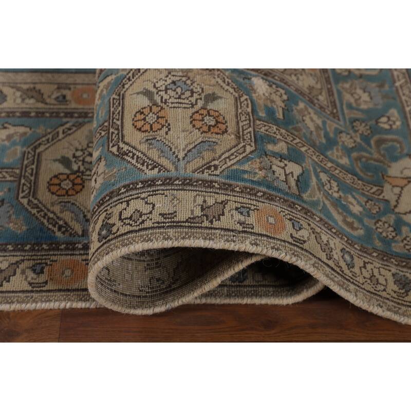 Blue Tabriz Persian Vintage Area Rug Handmade Bedroom Wool Carpet - 9'9" x 12'7"