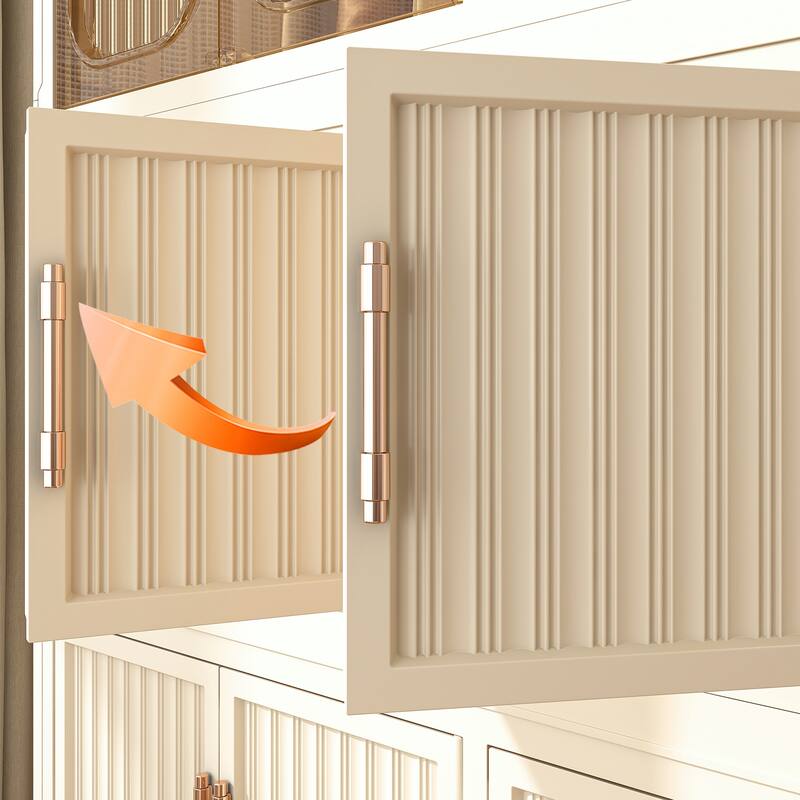 Cream White ABS Portable Wardrobe with Hanging Rods, Cubes and Magnet Doors - 36.22 x 17.72 x 62.2 in (L x W x H)