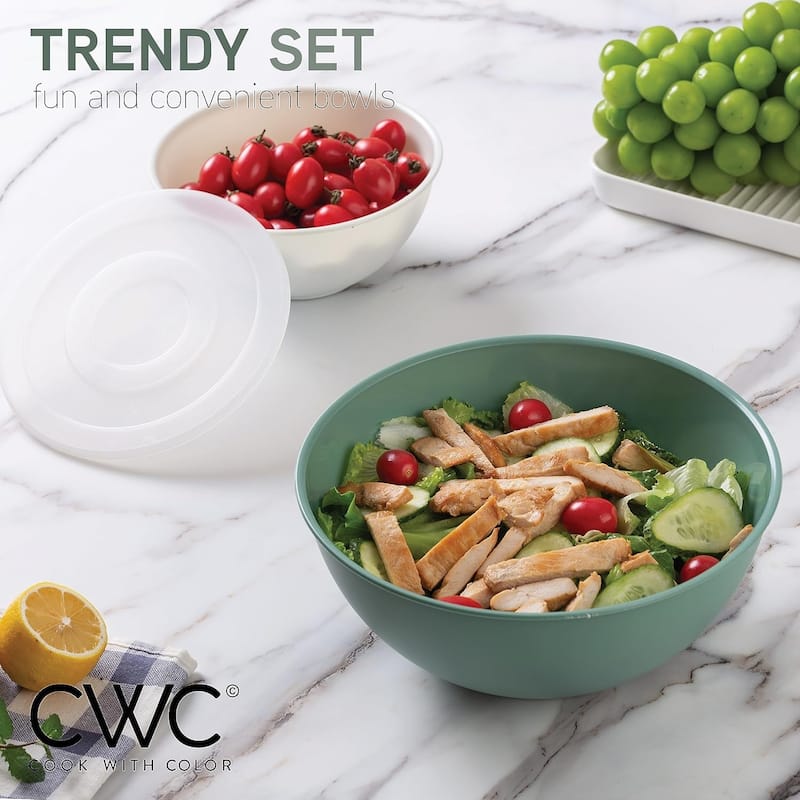 COOK WITH COLOR - 12 Piece Plastic Nesting Bowls - 6 Prep Bowls and 6 Lids, Microwave Safe.