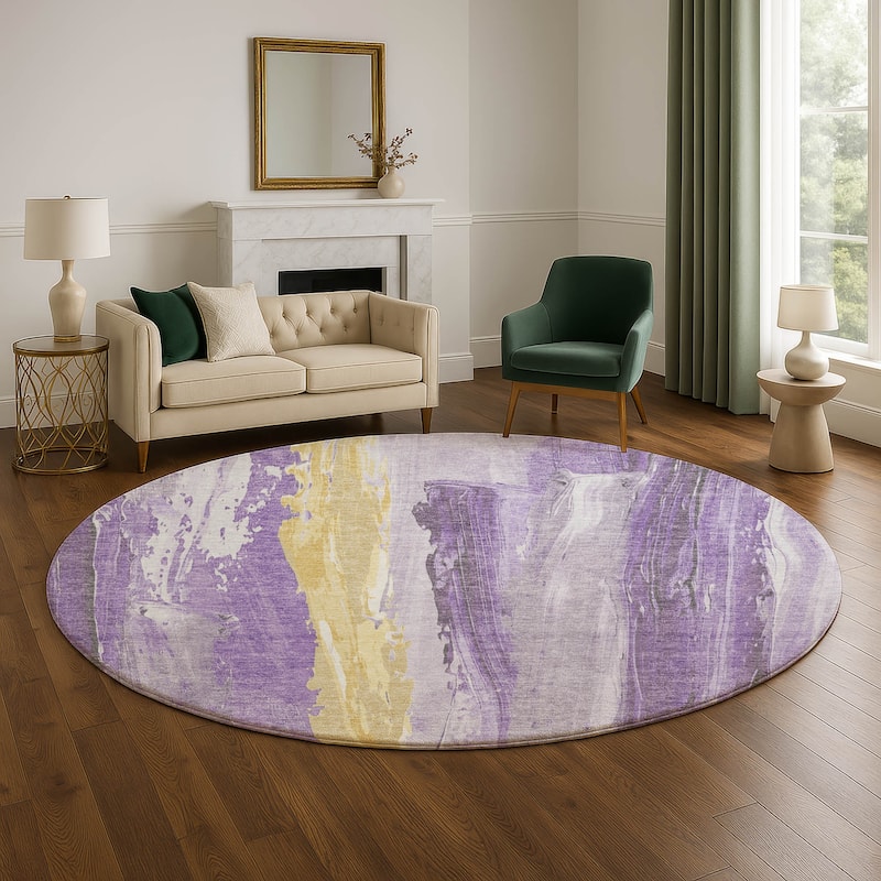Premium Washable Super Soft Modern Brushstrokes Mayfield Rug - 8' x 8' - Purple