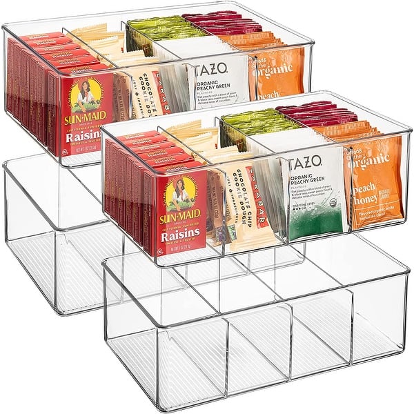 Sorbus Storage Bins with Dividers for Pantry Food & Kitchen Fridge, Clear Design (4-Pack)