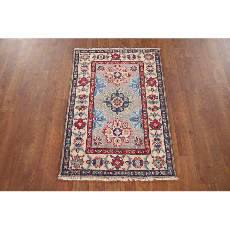 Gray Kazak Oriental Foyer Rug Hand-Knotted Wool Carpet - 2'1" x 3'1"
