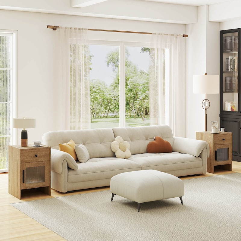 Costway 1/2 PCS Farmhouse Nightstand Fluted Bed Side Table with Large - Natural