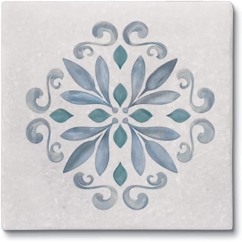 Jeweled Mandala 4 Pack Natural Marble Cork Backed Coasters 4" x 4" x 0.43" Square Manufactured in The USA