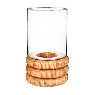 Glass Hurricane Vase with Rattan Base