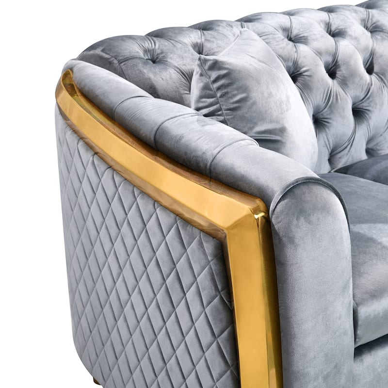 Velvet Luxury Chesterfield Sofa Set, 84 Inches Tufted 3 Seat Couch