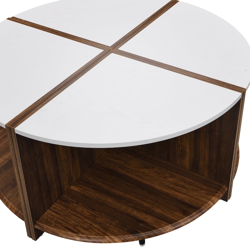 Industrial Round Coffee Table Double Layer Coffee Table with Storage Space, for Living Room Garden, White