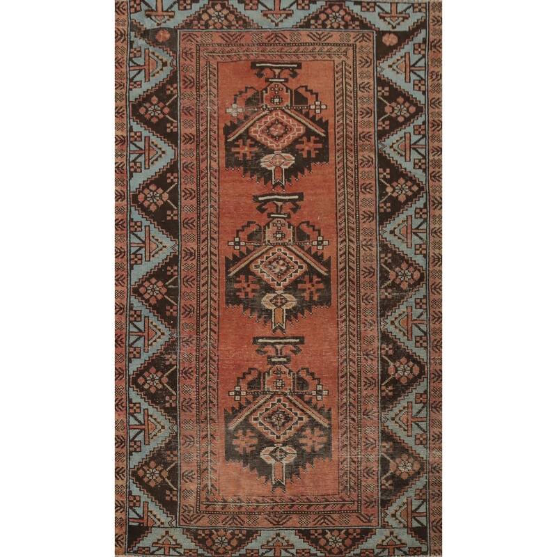 Hand Knotted Oriental 100% Wool Carpet Traditional Geometric Oranges & Rust Hamedan Area Rug - 6' 5'' X 4' 2''