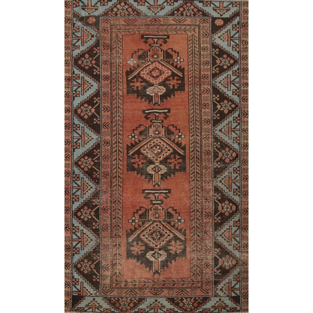 Hand Knotted Oriental 100% Wool Carpet Traditional Geometric Oranges & Rust Hamedan Area Rug - 6' 5'' X 4' 2''