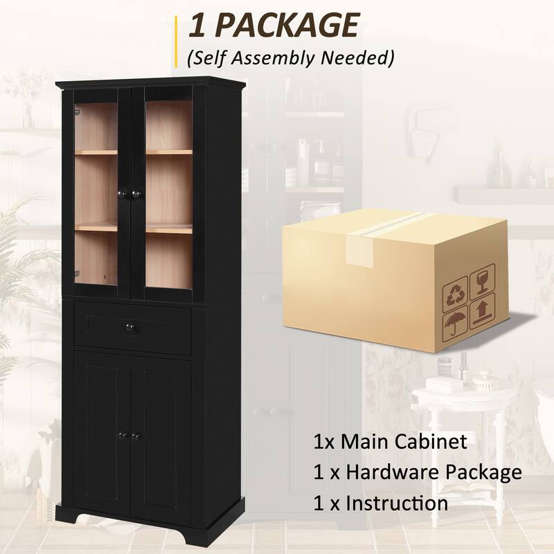 67.2" Tall Bathroom Storage Cabinet with Tempered Glass Doors, Adjustable Shelves, Soft-Close Design