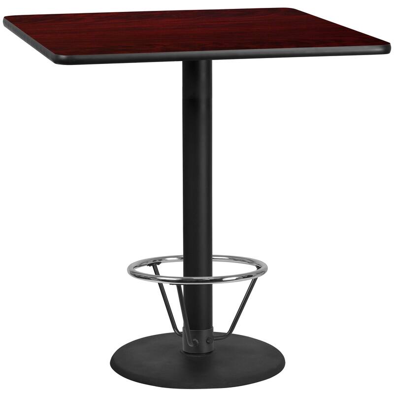 42'' Square Laminate Table Top with 24'' Round Bar Height Table Base - Mahogany
