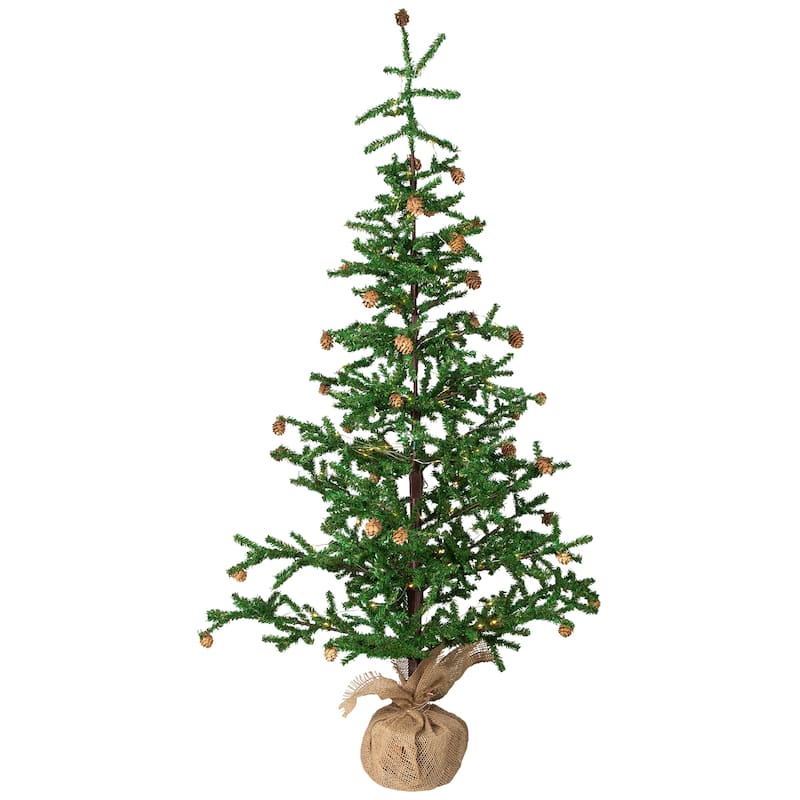 Pre-lit Christmas Tree with Pinecones and Burlap Base - 4' - Clear Lights - 4 Foot