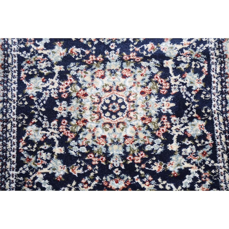 Navy Blue Floral Medallion Transitional Turkish Rug Oriental Carpet