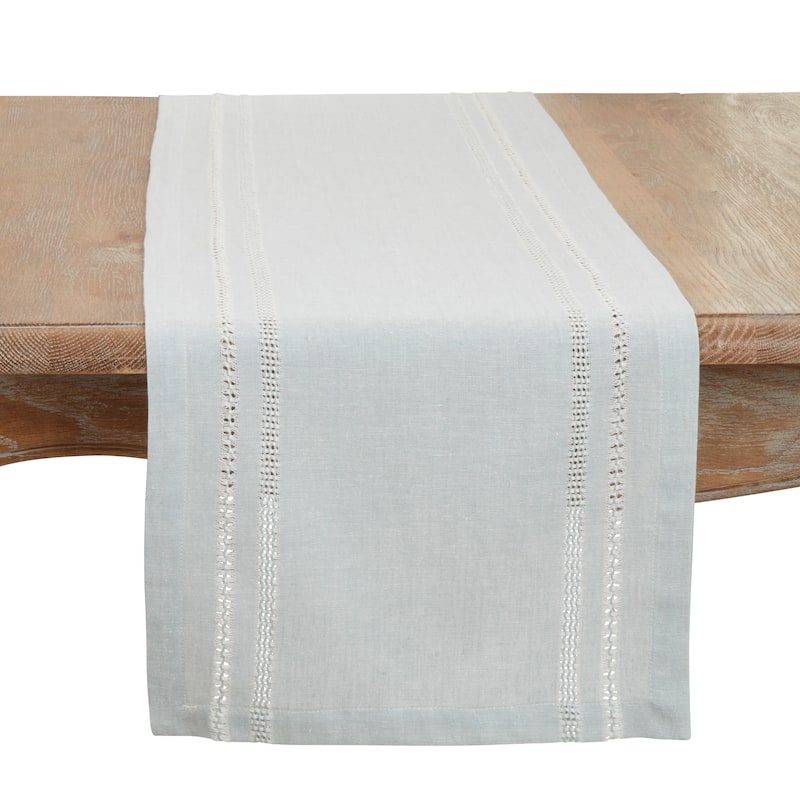 Leno Stripe Elegance Table Runner - 13"x72" - Blue-Grey