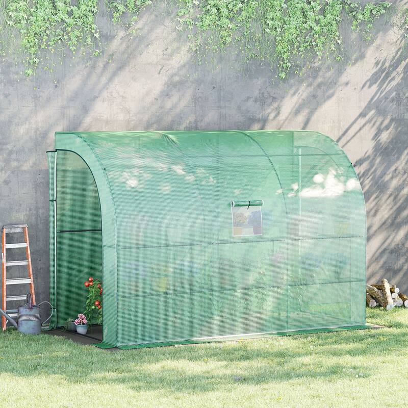 10x5x7 Foot Walk-In Greenhouse with PE Cover, 2 Roll-Up Doors, Windows, and 3 Wire Shelves