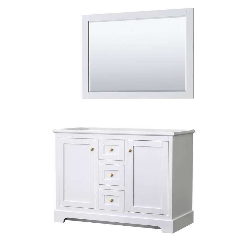 Wyndham Collection Avery 48" Double Free Standing Vanity Cabinet - - White / Brushed Gold Hardware