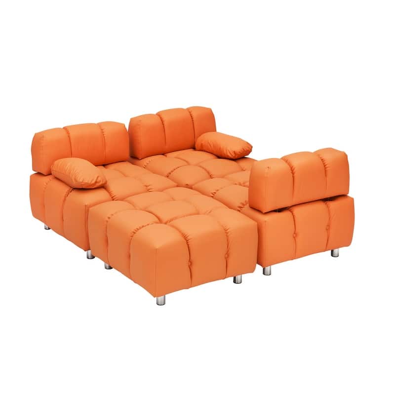 90.60" Tech Fabric L-Shaped Three-Seater Cushioned Sofa (New)