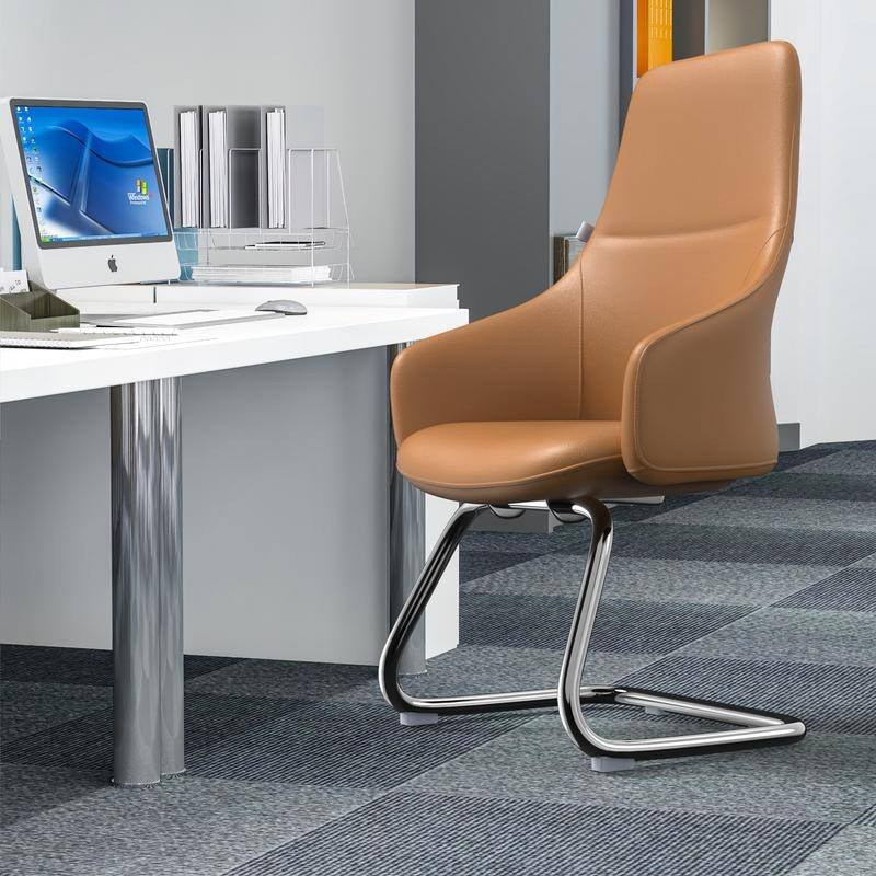 Celeste Modern Leather Office Chair with Iron Frame, Fixed Armrests, Foam Padding, Easy-Clean Upholstery & Quick Assembly