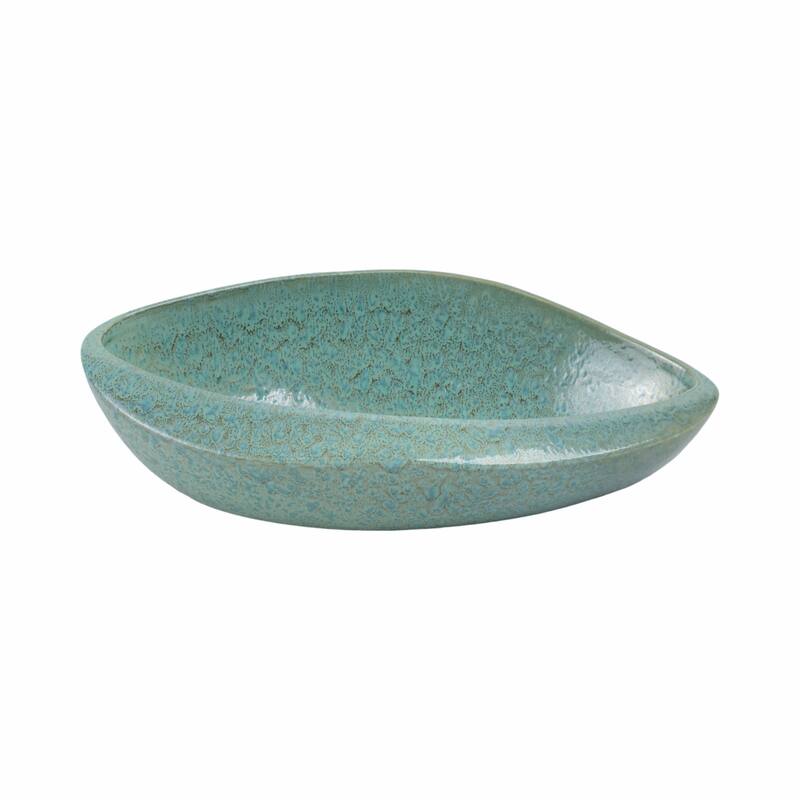 Decorative Oval Ceramic Bowl - Abstract Pattern - 18", Green - 18.0"